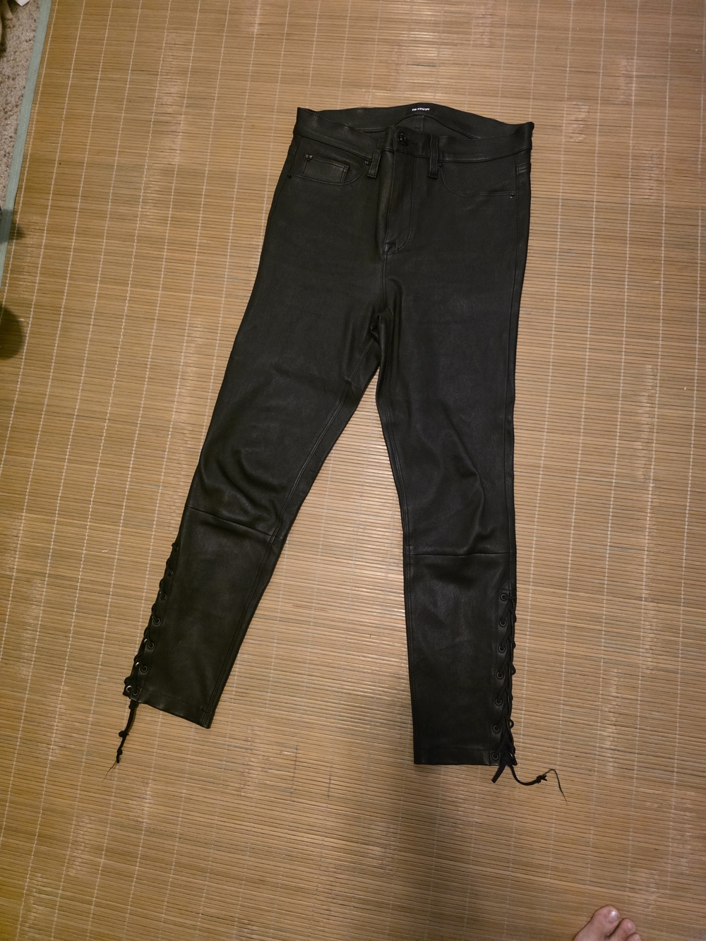 Hudson Jeans Women's Black Skinny Lace-Up Hem Jeans Lamb Leather